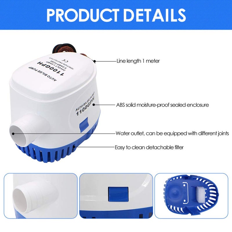 Creatorele Automatic Boat Bilge Pump with Float Switch, 12V, 1100GPH Low Noise - High Efficiency Automatic Bilge Pumps for Boats, Reliable Marine Grade Pump, Easy to Install & Durable - Image 5